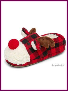 Fuzzy Reindeer House Slippers Plush Fleece Animal Indoor Shoes
